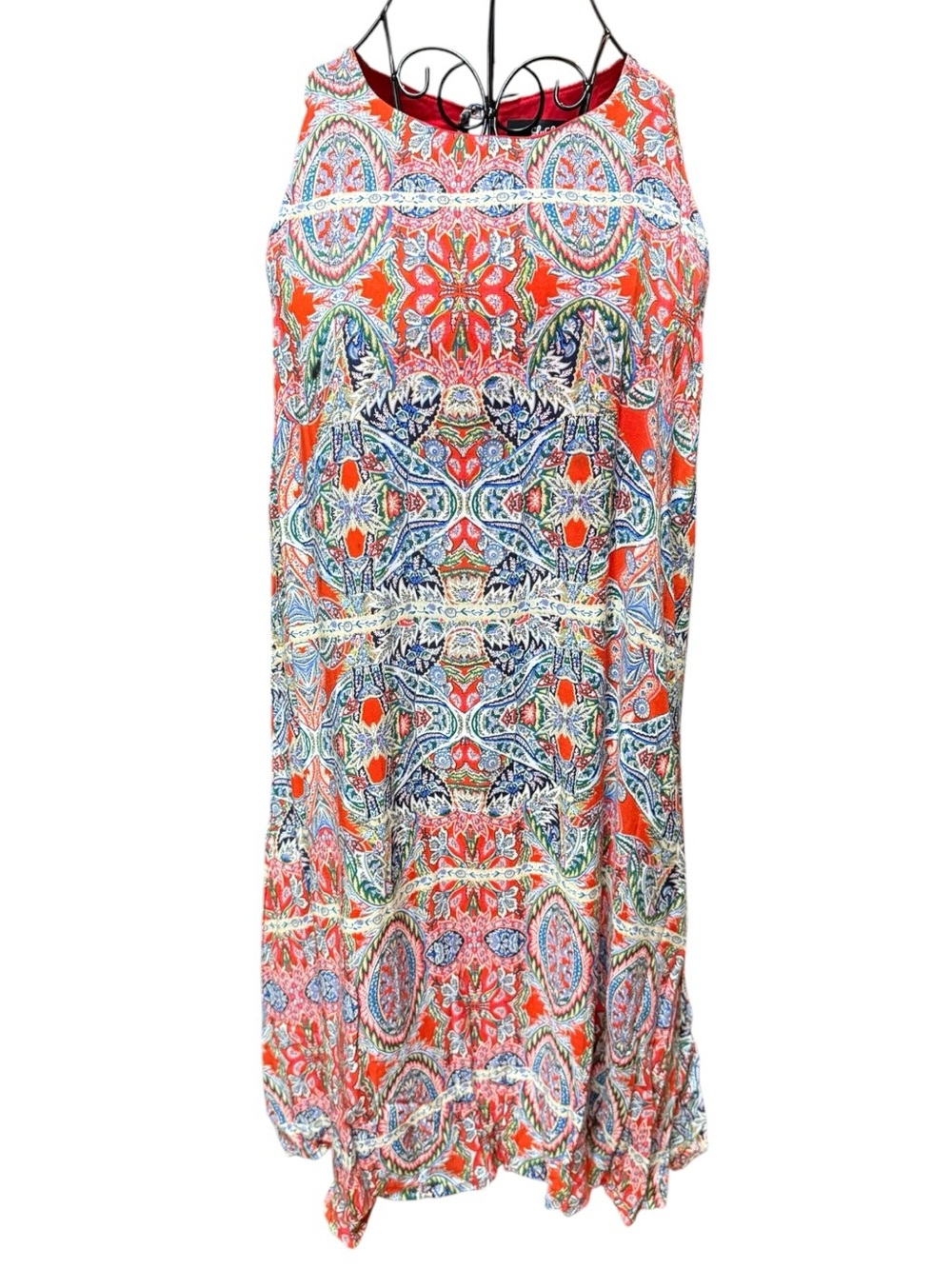 Y2K Early Lulu's Coral Multi Paisley-Print Midi Dress